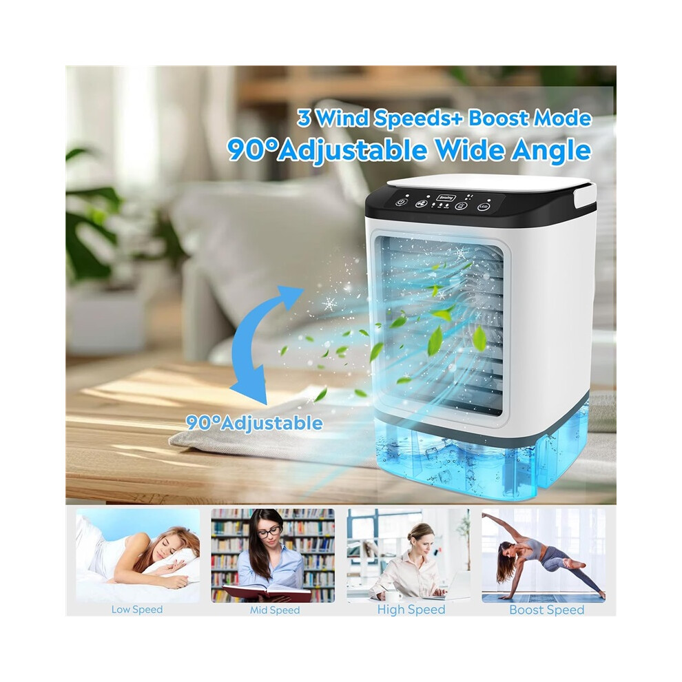 Portable Air Cooler With Dual Mist Ice Compartment Desk Fan White 8582579621722