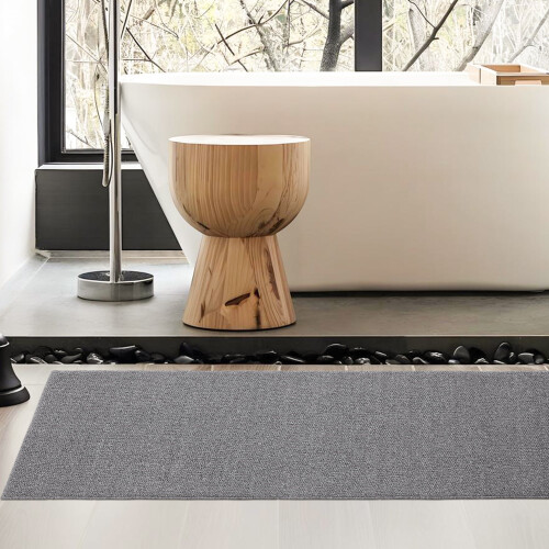 Textured washable hallway runner rug, neutral grey, 2 ft x 1
