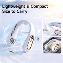 Ventilateur cou blanc sans pales, 5 vitesses écran LED rechargeable