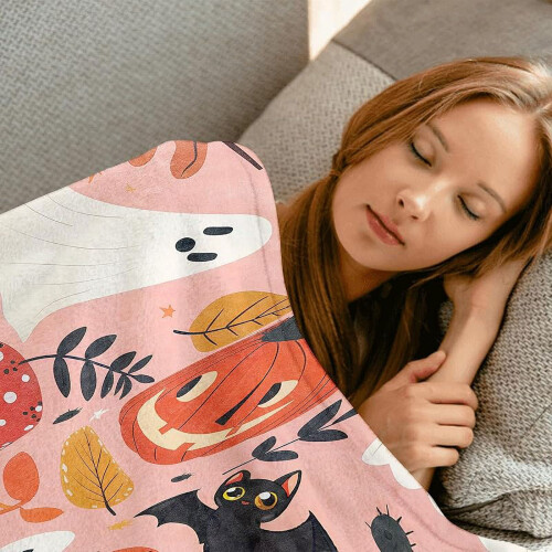 Halloween Skull Pumpkin Throw Blanket Soft Flannel 1
