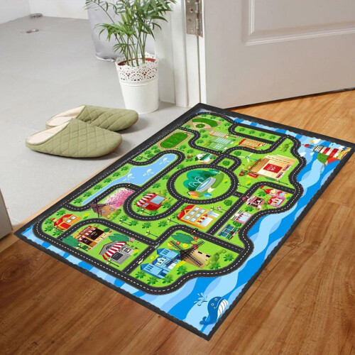 Tapete infantil para brincar com estampa de vida urbana, 80 x 160 cm (31,5 x 63 polegadas). 1