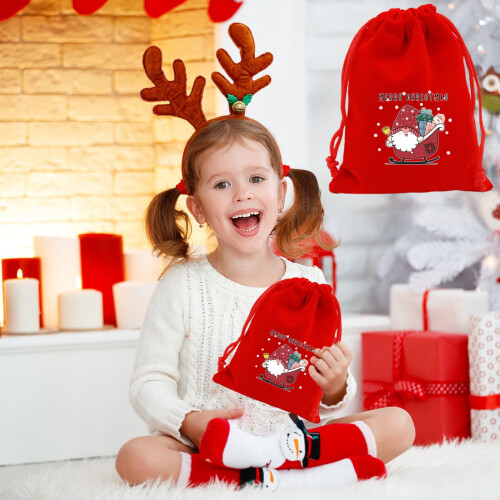 Red Christmas flannel drawstring bags 8x6 inch 1