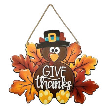 Panneau de porte en bois en forme de dinde, décoration de Thanksgiving, plaque rustique à suspendre au mur pour la décoration d'automne,