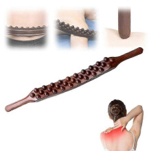 (Log Wood) Wooden Lymphatic Massager Gua Sha Wood Stick 31-Beads Point Scraping Anti-Cellulite Massager for Back Leg and Pain Relief