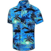 (2XL) Men Hawaiian Printed Shirt, Unisex Beach Casual Short Sleeve Button Down Shirts