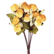 Decoración de rosas de hojas, decoración para el hogar y la oficina con forma natural y venas claras, flores artificiales de ranúnculo en amarillo