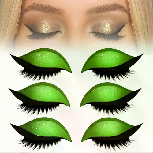 (Green) Eyelash Stickers Adjustable Quick Eye Makeup Eyeshadow Eyelash Combination Reusable False Eyelashes For Beginner