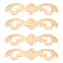 Motif floral en bois sculpté exquis, décoration de meubles non peinte pour porte d'armoire, miroir mural, lit, fenêtre, autocollant en bois clair