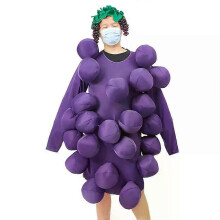 Unisex Women Men Fruits Theme Halloween Dress Up Purple Grapes Costume for Adults