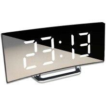Réveil numérique miroir avec écran LED incurvé, élégant réveil avec affichage de la température et de l'humidité, alimentation USB,
