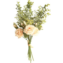 Rosas de seda artesanales, hojas y bayas de eucalipto de colores vibrantes, flores artificiales de primera calidad para la decoración del hogar y la