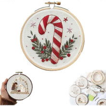 (F) Christmas Embroidery Kit, DIY Handmade Embroidery Starter Kits with Stamped Embroidery Pattern, for Adults Beginners Starter