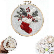(B) Christmas Embroidery Kit, DIY Handmade Embroidery Starter Kits with Stamped Embroidery Pattern, for Adults Beginners Starter