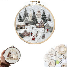 (A) Christmas Embroidery Kit, DIY Handmade Embroidery Starter Kits with Stamped Embroidery Pattern, for Adults Beginners Starter
