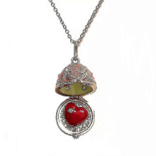 (snow) Handmade Enamel Faberge Easter Egg Pendant Jewelry Necklace Antique Bronze Medallion Crystal Heart Inside Gift For Girls