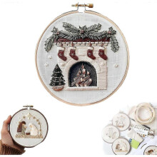 (C) Christmas Embroidery Kit, DIY Handmade Embroidery Starter Kits with Stamped Embroidery Pattern, for Adults Beginners Starter