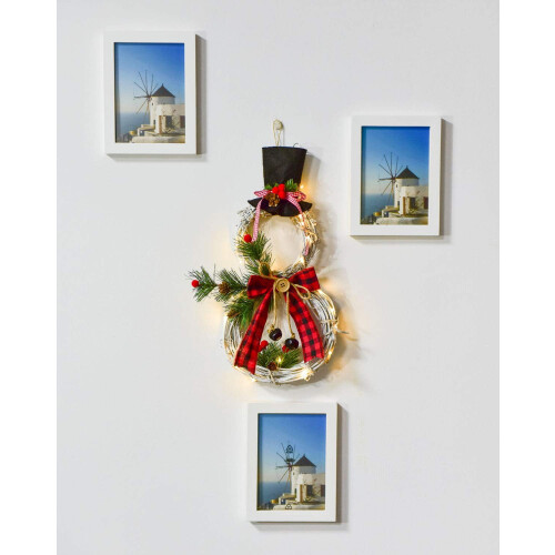 Christmas lighted snowman wreath with hat and bow 2