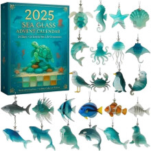 2025 Sea Glass Marine Life Advent Calendar, 24 Days Unique Ocean Themed Christmas Countdown Calendar,with 24 Adorable Realistic 2D Acrylic Ocean Anima