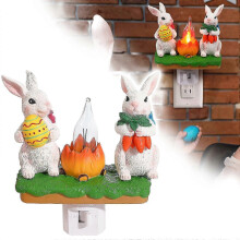 Easter Bunny Campfire Flickering 3D Rabbit Night Light Plug in, Rabbits Campfire Flicker Flame Nightlight, Bunnies Figurine Lamps, Easter Ornament