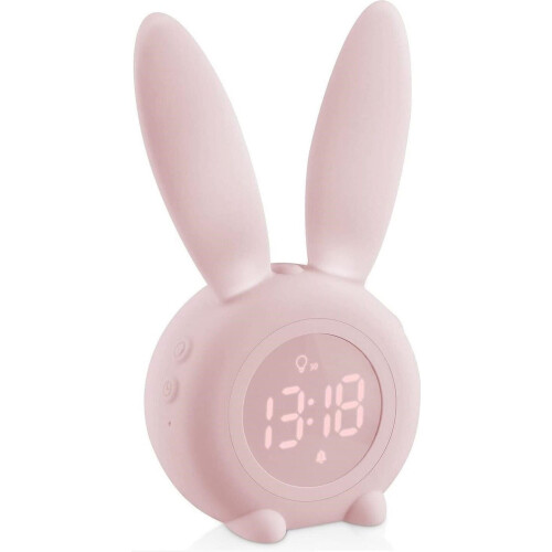 Réveil lapin mignon avec veilleuse, fonction snooze, réveil programmé, format 12/24 heures