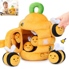 Ruche en peluche avec 4 abeilles, jouet éducatif sur le thème du miel pour les tout-petits de 0 à 2 ans