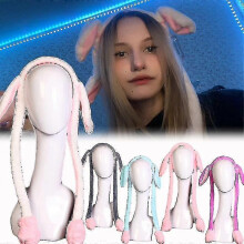 (White) Cute Rabbit Ear Hat Headband For Kids Adult Movable Bunny Ears Plush Toy Lugs Hair Hoop Party Photo Props Adult Gift Headwear