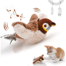 Peluche oiseau rechargeable, jouet sonore de moineau, jouet électrique pour chat avec chargement USB, animal en peluche doux pour jouer