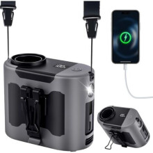 Ventilateur de cou portable 10 000 mAh, autonomie de 40 h, 5 vitesses, 16 000 tr/min, mains libres, avec lumière LED, gris, pour l'ext