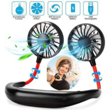 Mini ventilateur de cou USB, climatiseur portable, 3 vitesses réglables, rotation à 360, double tête, ventilateur de sport avec LED