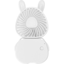 Ventilateur de cou pliable et rechargeable par USB, motif lapin mignon avec cordon, idéal pour le bureau et l'extérieur, blanc.