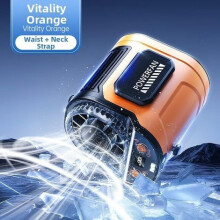 Ventilateur orange pour le cou et la taille, refroidissement par semi-conducteurs, 5000 mAh, USB-C, 6 vitesses, BLDC, silencieux, avec voyan