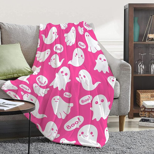 Pink Ghost Halloween Blanket Soft Flannel 50x60 in 1