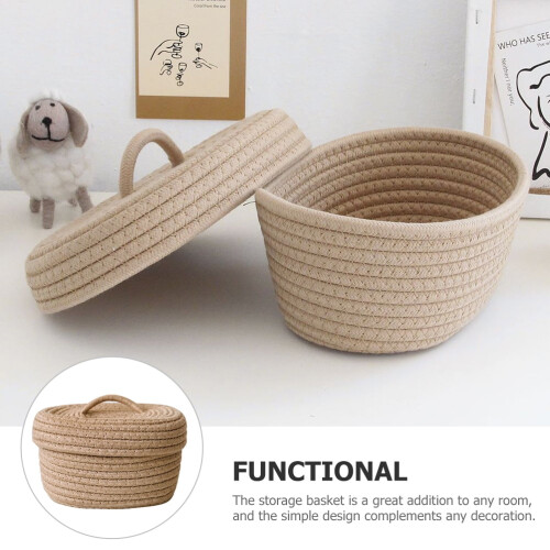 Khaki rope storage box with lid 1 piece 1