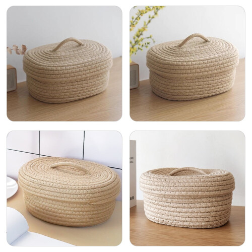Khaki rope storage box with lid 1 piece 2