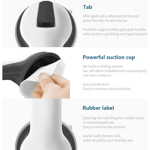 Bathroom Suction Grab Rail Portable Safety Handle 1 Pack 2