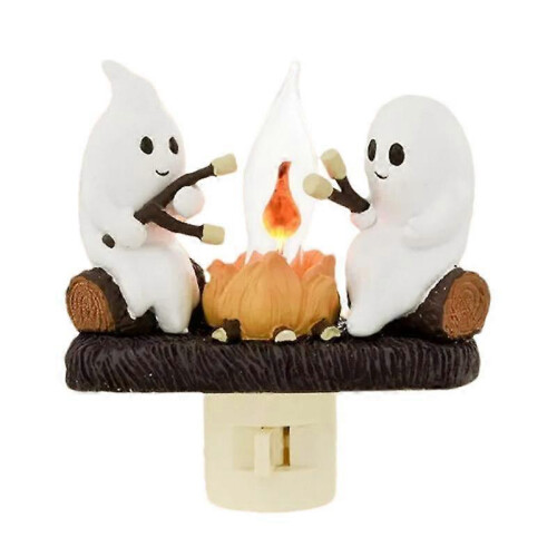(US) 2024 Ghost Campfire Flickering Nightlight Night Light Plug Wall Spooky Fire Marshmllow Halloween