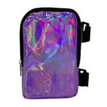 (Dark Violet) Holographic Thigh Bag - Phone Holder Bag for Women, Men - Iridescent Ankle Pouch - Reflective Festival Party Carnival Rave Bag