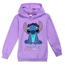 (7-8 Years, Purple) Kids Boys Girls Cute Stitch Print Sleeve Hoodie Pulr Tops Casual Hooded Sweatshirt