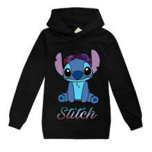 (9-10 Years, Black) Kids Boys Girls Cute Stitch Print Sleeve Hoodie Pulr Tops Casual Hooded Sweatshirt