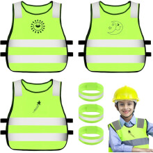 3er-Pack Kinder-Warnwesten mit reflektierendem Band, neongelbe, gemusterte, ärmellose Jacken für Auto und Fahrrad