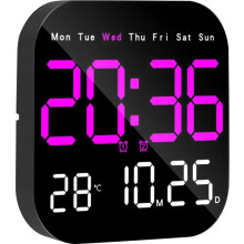 Multifunktionale LED-Wanduhr mit Fernbedienung, Timer, Countdown-Funktion und Temperaturanzeige, Dunkelrosa