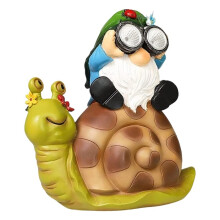 Statua Decorativa di Gnome e Lumaca da Giardino con Luci Solari, Figurina di Gnomi Divertenti per Decorare Casa, Giardino, Prato e Portico