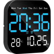 Multifunktionale LED-Wanduhr mit Fernbedienung, Timer, Countdown, Temperaturanzeige, Blau