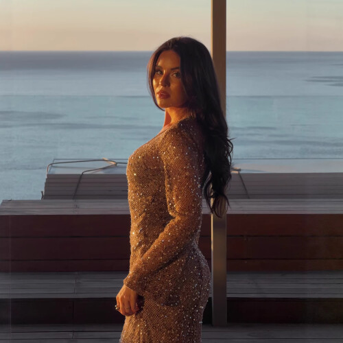 (Chestnut, L) Robe à sequins ajourée GY26086 2