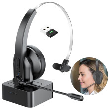 Kabelloses Headset mit Mikrofon und Bluetooth, 2,4-GHz-Headset mit Ladestation für Büro, Callcenter und LKW-Fahrer