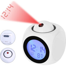 Projektionswecker mit Nachtlicht und Temperaturanzeige, LED-Digitaluhr, Weiß, für Zuhause/Schlafzimmer