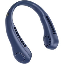 Tragbarer blauer, klingenloser Nackenventilator, 5-stufige Digitalanzeige, 3000 mAh Akku, wiederaufladbar per USB, kompakte, freihändige Küh