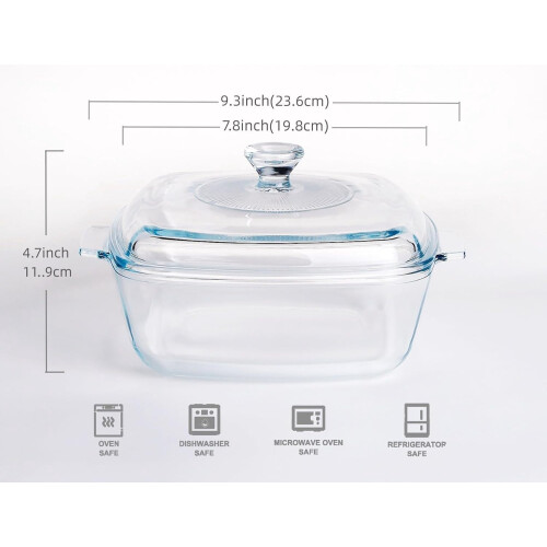Clear round glass casserole dish with lid 1.7 qt 1