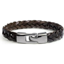Geflochtenes Herren-Lederarmband, Manschettenarmband aus Naturleder in Braun, verstellbares Freizeitarmband