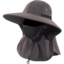 Fischerhut für Damen und Herren, breitkrempiger Sonnenhut mit UPF 50+, Gesichtsschutz und Nackenschutz, dunkelgrau